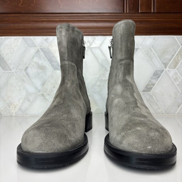 8.5B Gray Grey Suede Leather Rubber Block Heel Sole Zip 5050 Bold Ankle Bootie - Picture 4 of 16
